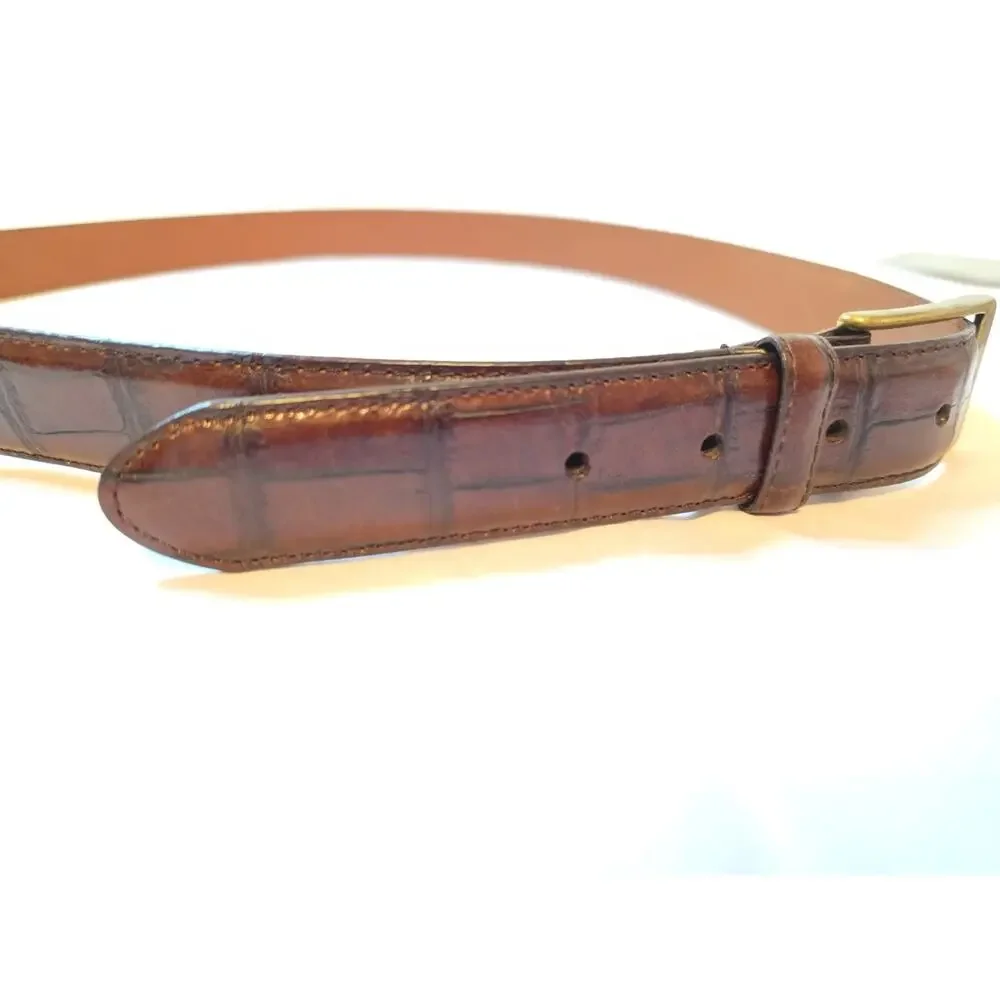 Arden Leather Belt Sz 42 Brown Italian Leather Brass Buckle Croc Embossed